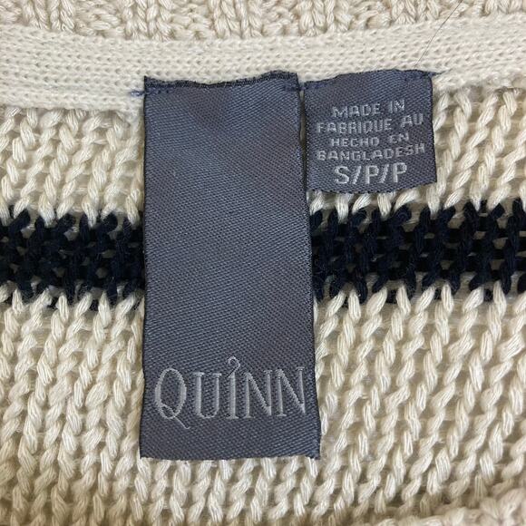 Quinn cream black striped sweater ladies small hi low long sleeve round neck - Picture 4 of 5